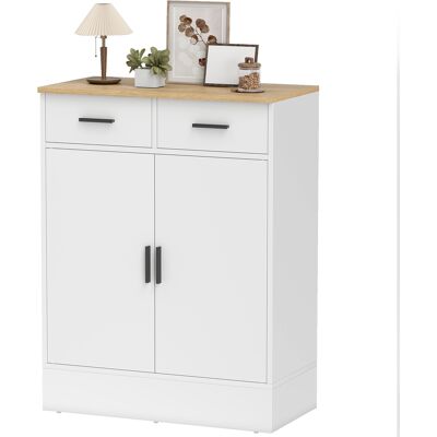 HOMCOM Buffet avec rangement, commode à 2 tiroirs, étagère réglable, pour cuisine, salon, couloir, bois naturel, blanc - Publicité HOMCOM Buffet avec rangement, commode à 2 tiroirs, étagère réglable, pour cuisine, salon, couloir, bois naturel, blanc - Publicité