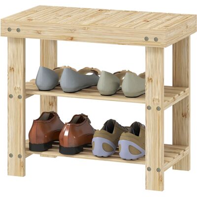 HOMCOM Banc à chaussures en bambou, 2 niveaux avec assise — 50 × 28 × 45 cm — Naturel - Publicité HOMCOM Banc à chaussures en bambou, 2 niveaux avec assise — 50 × 28 × 45 cm — Naturel - Publicité
