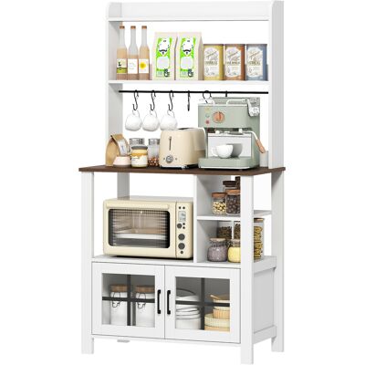 HOMCOM Armoire de Cuisine avec 6 Crochets pour Tasses 2 Portes en Verre Étagères Ouvertes 80x40x152 cm Blanc - Publicité HOMCOM Armoire de Cuisine avec 6 Crochets pour Tasses 2 Portes en Verre Étagères Ouvertes 80x40x152 cm Blanc - Publicité