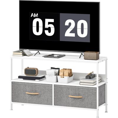 HOMCOM Meuble TV avec étagère et 2 tiroirs en tissu pliables pour téléviseurs jusqu'à 119,38 cm longueur 98 cm Blanc et Gris - Publicité HOMCOM Meuble TV avec étagère et 2 tiroirs en tissu pliables pour téléviseurs jusqu'à 119,38 cm longueur 98 cm Blanc et Gris - Publicité