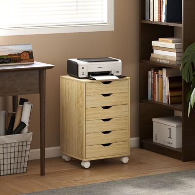 HOMCOM Caisson de bureau Classeur mobile 6 tiroirs Roulettes Glissières silencieuses pour Bureau Maison Chêne - Publicité HOMCOM Caisson de bureau Classeur mobile 6 tiroirs Roulettes Glissières silencieuses pour Bureau Maison Chêne - Publicité