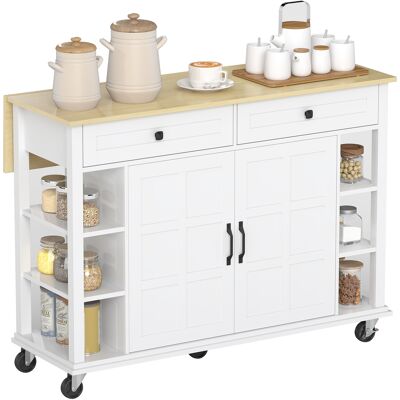 HOMCOM Îlot de Cuisine sur Roulettes Plan de Travail Pliable 2 Portes à Fermeture Douce 2 Tiroirs 6 Étagères Ouvertes Blanc - Publicité HOMCOM Îlot de Cuisine sur Roulettes Plan de Travail Pliable 2 Portes à Fermeture Douce 2 Tiroirs 6 Étagères Ouvertes Blanc - Publicité