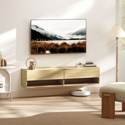 HOMCOM Meuble TV Suspendu 2 Portes Abattantes 2 Étagères Ouvertes pour Télévision 152,4 cm 140x32x31 cm Bois naturel - Publicité HOMCOM Meuble TV Suspendu 2 Portes Abattantes 2 Étagères Ouvertes pour Télévision 152,4 cm 140x32x31 cm Bois naturel - Publicité