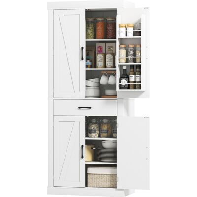 HOMCOM Buffet de cuisine style country avec 2 armoires, 6 étagères et tiroir, en bois, 76x39.5x183.5 cm, Blanc - Publicité HOMCOM Buffet de cuisine style country avec 2 armoires, 6 étagères et tiroir, en bois, 76x39.5x183.5 cm, Blanc - Publicité
