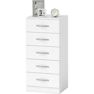 HOMCOM Commode 5 tiroirs au style moderne, en panneau de particules, 40x35x85 cm, Blanc - Publicité HOMCOM Commode 5 tiroirs au style moderne, en panneau de particules, 40x35x85 cm, Blanc - Publicité