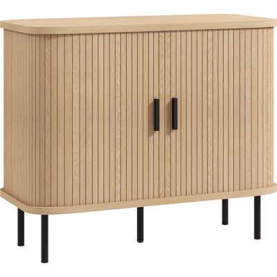 HOMCOM Buffet meuble de rangement avec portes coulissantes à lattes, armoire de cuisine avec pieds en acier, ton chêne - Publicité HOMCOM Buffet meuble de rangement avec portes coulissantes à lattes, armoire de cuisine avec pieds en acier, ton chêne - Publicité