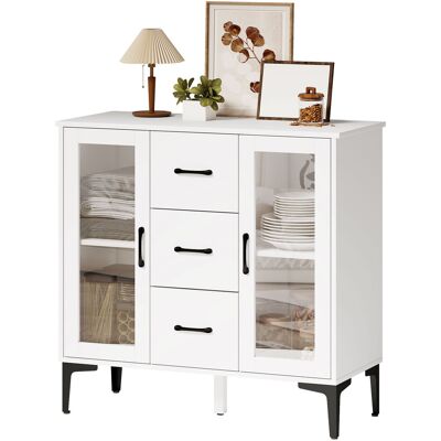 HOMCOM Buffet moderne avec portes à fermeture douce, armoire-buffet avec 3 tiroirs, 2 portes vitrées, étagères réglables, MDF, blanc - Publicité HOMCOM Buffet moderne avec portes à fermeture douce, armoire-buffet avec 3 tiroirs, 2 portes vitrées, étagères réglables, MDF, blanc - Publicité