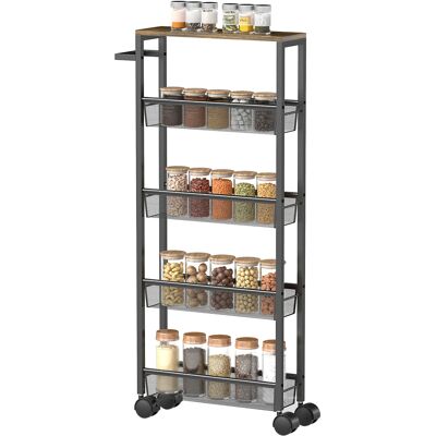 HOMCOM Desserte de cuisine à 5 niveaux, chariot étroit étagère de cuisine avec plan de travail, roulettes poignée 47 x 13 x 96,5 cm, Noir - Publicité HOMCOM Desserte de cuisine à 5 niveaux, chariot étroit étagère de cuisine avec plan de travail, roulettes poignée 47 x 13 x 96,5 cm, Noir - Publicité