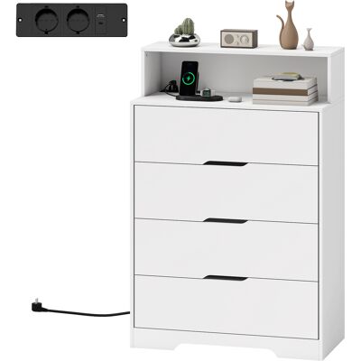HOMCOM Commode de chambre 4 tiroirs avec station de charge port USB port USB-C étagère ouverte 80x40x120 cm blanc - Publicité HOMCOM Commode de chambre 4 tiroirs avec station de charge port USB port USB-C étagère ouverte 80x40x120 cm blanc - Publicité