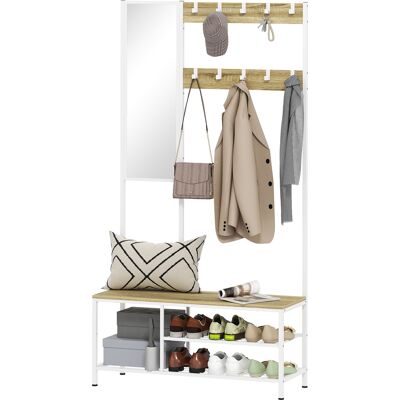 HOMCOM Porte-chaussures avec miroir 3 étagères banc 10 crochets réglables style moderne pour couloir 98x34x186 cm naturel - Publicité HOMCOM Porte-chaussures avec miroir 3 étagères banc 10 crochets réglables style moderne pour couloir 98x34x186 cm naturel - Publicité