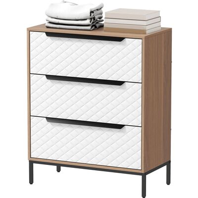 HOMCOM Commode 3 tiroirs en tissu Façades motif diamant pour salon bureau dressing naturel et blanc - Publicité HOMCOM Commode 3 tiroirs en tissu Façades motif diamant pour salon bureau dressing naturel et blanc - Publicité