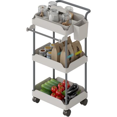 HOMCOM Chariot auxiliaire à roulettes 3 niveaux Chariot de cuisine avec paniers amovibles et support pour serviettes Gris - Publicité HOMCOM Chariot auxiliaire à roulettes 3 niveaux Chariot de cuisine avec paniers amovibles et support pour serviettes Gris - Publicité