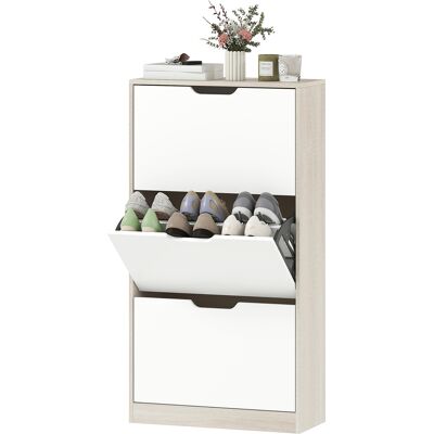 HOMCOM Meuble à chaussures étroit 3 portes battantes meuble d'entrée pour 18 paires chaussures 62,5x26x117,5 cm chêne et blanc - Publicité HOMCOM Meuble à chaussures étroit 3 portes battantes meuble d'entrée pour 18 paires chaussures 62,5x26x117,5 cm chêne et blanc - Publicité