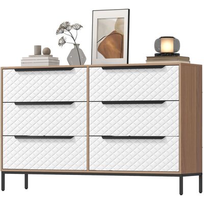 HOMCOM Commode à 6 tiroirs en tissu Façades à motif losange pour salon bureau dressing naturel et blanc - Publicité HOMCOM Commode à 6 tiroirs en tissu Façades à motif losange pour salon bureau dressing naturel et blanc - Publicité