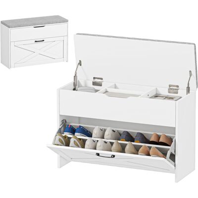 HOMCOM Banc à chaussures avec tiroir abattant et compartiment, capacité 8 paires de chaussures, 80x30x55 cm, Blanc - Publicité HOMCOM Banc à chaussures avec tiroir abattant et compartiment, capacité 8 paires de chaussures, 80x30x55 cm, Blanc - Publicité
