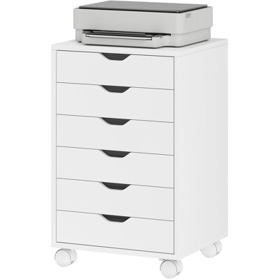 HOMCOM Meuble à tiroirs de bureau 6 tiroirs avec 4 roues et frein, 40x35x63 cm, Blanc - Publicité HOMCOM Meuble à tiroirs de bureau 6 tiroirs avec 4 roues et frein, 40x35x63 cm, Blanc - Publicité