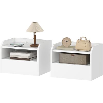 HOMCOM Lot de 2 Tables de Chevet Flottantes avec Station de Charge Tiroir Étagère Ouverte 40x29x29 cm blanc - Publicité HOMCOM Lot de 2 Tables de Chevet Flottantes avec Station de Charge Tiroir Étagère Ouverte 40x29x29 cm blanc - Publicité