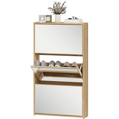 HOMCOM Meuble d'entrée 3 portes avec miroir Meuble à chaussures étroit pour 9 paires 65x17x114,5 cm naturel - Publicité HOMCOM Meuble d'entrée 3 portes avec miroir Meuble à chaussures étroit pour 9 paires 65x17x114,5 cm naturel - Publicité
