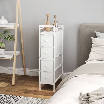 HOMCOM Commode à 4 tiroirs en tissu, cadre en acier, commode de chambre pour petits espaces, salon, dressing, blanc - Publicité HOMCOM Commode à 4 tiroirs en tissu, cadre en acier, commode de chambre pour petits espaces, salon, dressing, blanc - Publicité