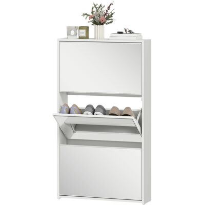 HOMCOM Armoire à Chaussures Miroir avec 3 Tiroirs Basculants pour 9 Paires de Chaussures, en Bois, 65x17x114.5 cm, Blanc - Publicité HOMCOM Armoire à Chaussures Miroir avec 3 Tiroirs Basculants pour 9 Paires de Chaussures, en Bois, 65x17x114.5 cm, Blanc - Publicité