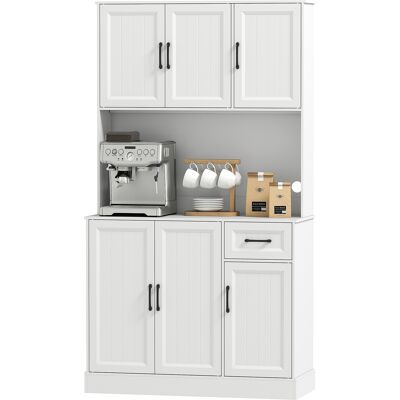 HOMCOM Meuble de cuisine, 180,5 cm, garde-manger, plan de travail, passe-câble, étagères réglables, MDF, blanc - Publicité HOMCOM Meuble de cuisine, 180,5 cm, garde-manger, plan de travail, passe-câble, étagères réglables, MDF, blanc - Publicité