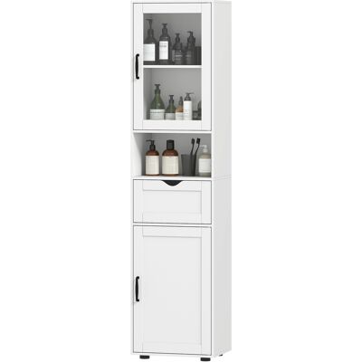 HOMCOM Colonne de Salle de Bain en Bois avec 2 Armoires, Tiroir et Étagère Ouverte, 40x30x165 cm, Blanc - Publicité HOMCOM Colonne de Salle de Bain en Bois avec 2 Armoires, Tiroir et Étagère Ouverte, 40x30x165 cm, Blanc - Publicité