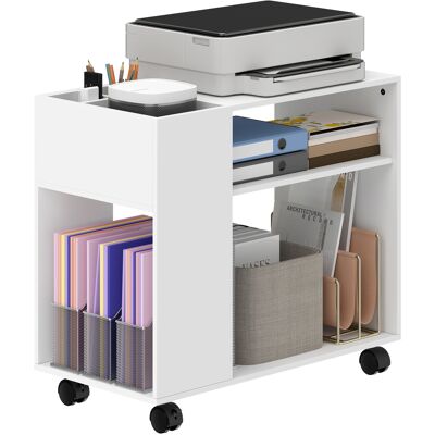 HOMCOM Meuble pour Imprimante à Roulettes Compartiments Supérieurs Étagères Ouvertes 70x36x60 cm Blanc - Publicité HOMCOM Meuble pour Imprimante à Roulettes Compartiments Supérieurs Étagères Ouvertes 70x36x60 cm Blanc - Publicité