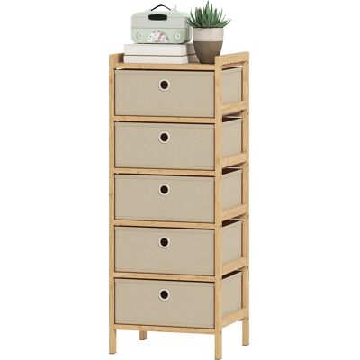 HOMCOM Commode avec 5 tiroirs en tissu Structure en bambou Commode pour petits espaces Crème et naturel - Publicité HOMCOM Commode avec 5 tiroirs en tissu Structure en bambou Commode pour petits espaces Crème et naturel - Publicité