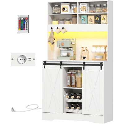 HOMCOM Crédence de Cuisine avec Prises Électriques, Lumière LED, Range-bouteilles et Portes Coulissantes, 100x38x180 cm, Blanc - Publicité HOMCOM Crédence de Cuisine avec Prises Électriques, Lumière LED, Range-bouteilles et Portes Coulissantes, 100x38x180 cm, Blanc - Publicité