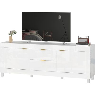 HOMCOM Meuble TV pour téléviseurs jusqu'à 190,5 cm, centre de divertissement moderne avec 2 armoires et 2 tiroirs, Blanc laqué - Publicité HOMCOM Meuble TV pour téléviseurs jusqu'à 190,5 cm, centre de divertissement moderne avec 2 armoires et 2 tiroirs, Blanc laqué - Publicité