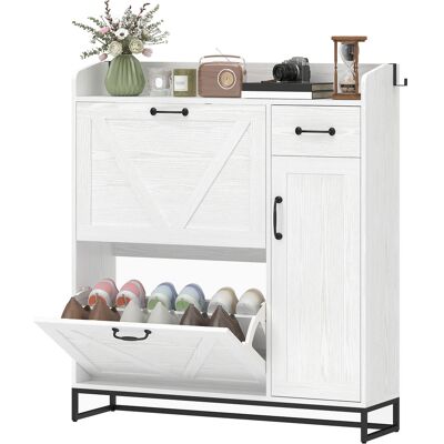 HOMCOM Meuble à chaussures étroit avec 2 tiroirs basculants, étagères réglables pour 12 paires, pour petit espace 106,7x26x116 cm Blanc - Publicité HOMCOM Meuble à chaussures étroit avec 2 tiroirs basculants, étagères réglables pour 12 paires, pour petit espace 106,7x26x116 cm Blanc - Publicité