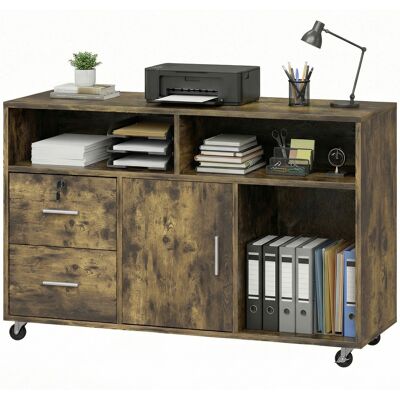 HOMCOM Meuble pour imprimante sur roulettes avec 2 tiroirs, 3 étagères et 2 armoires, en bois, 100x35x65 cm, Marron - Publicité HOMCOM Meuble pour imprimante sur roulettes avec 2 tiroirs, 3 étagères et 2 armoires, en bois, 100x35x65 cm, Marron - Publicité