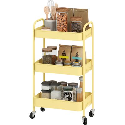 HOMCOM Chariot Auxiliaire avec Roulettes de 3 Niveaux Chariot de Cuisine avec 3 Paniers et 2 Poignées 45x30,6x79 cm Jaune - Publicité HOMCOM Chariot Auxiliaire avec Roulettes de 3 Niveaux Chariot de Cuisine avec 3 Paniers et 2 Poignées 45x30,6x79 cm Jaune - Publicité