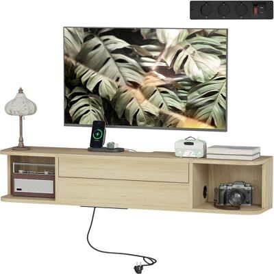 HOMCOM Meuble TV suspendu meuble télé pour téléviseur 50 pouces tiroir étagères passe-câbles 120x24x22,4cm effet bois naturel - Publicité HOMCOM Meuble TV suspendu meuble télé pour téléviseur 50 pouces tiroir étagères passe-câbles 120x24x22,4cm effet bois naturel - Publicité