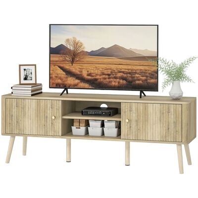HOMCOM Meuble TV, meuble télé jusqu'à 65 pouces avec 2 portes, 2 compartiments ouverts, étagère réglable, 140x35x49cm, chêne - Publicité HOMCOM Meuble TV, meuble télé jusqu'à 65 pouces avec 2 portes, 2 compartiments ouverts, étagère réglable, 140x35x49cm, chêne - Publicité