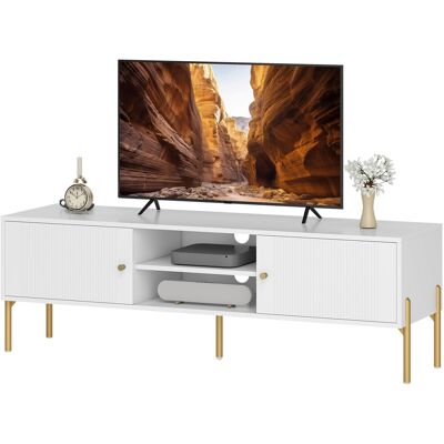 HOMCOM Meuble TV, meuble télé jusqu'à 65 pouces avec 2 portes, 2 compartiments ouverts, pieds en acier, 140x38x45,9cm, blanc - Publicité HOMCOM Meuble TV, meuble télé jusqu'à 65 pouces avec 2 portes, 2 compartiments ouverts, pieds en acier, 140x38x45,9cm, blanc - Publicité
