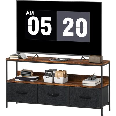HOMCOM Meuble TV, meuble télé pour téléviseur jusqu'à 55 pouces avec 3 tiroirs et pieds en acier 120 x 29 x 56 cm brun rustique - Publicité HOMCOM Meuble TV, meuble télé pour téléviseur jusqu'à 55 pouces avec 3 tiroirs et pieds en acier 120 x 29 x 56 cm brun rustique - Publicité