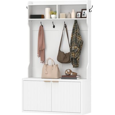 HOMCOM Porte-manteau range-chaussures 4 en 1 Porte-manteau moderne avec étagère ouverte pour couloir entrée chambre 100x38x172 cm Blanco - Publicité HOMCOM Porte-manteau range-chaussures 4 en 1 Porte-manteau moderne avec étagère ouverte pour couloir entrée chambre 100x38x172 cm Blanco - Publicité