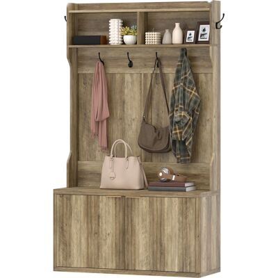 HOMCOM Porte-manteau range-chaussures 4 en 1 Porte-manteau moderne avec étagère ouverte pour couloir entrée chambre 100x38x172 cm Chêne - Publicité HOMCOM Porte-manteau range-chaussures 4 en 1 Porte-manteau moderne avec étagère ouverte pour couloir entrée chambre 100x38x172 cm Chêne - Publicité