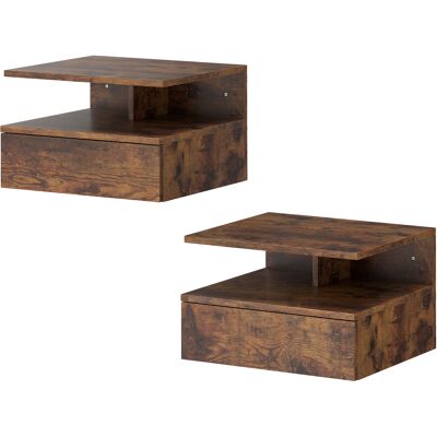 HOMCOM Lot de 2 tables de chevet murales avec tiroir Montées au mur 35x32x22,5 cm Marron rustique - Publicité HOMCOM Lot de 2 tables de chevet murales avec tiroir Montées au mur 35x32x22,5 cm Marron rustique - Publicité