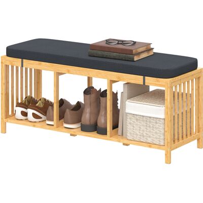 HOMCOM Banc à chaussures en bambou, banc d'entrée avec coussin rembourré et étagère ouverte, aspect bois naturel - Publicité HOMCOM Banc à chaussures en bambou, banc d'entrée avec coussin rembourré et étagère ouverte, aspect bois naturel - Publicité