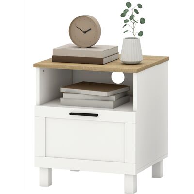 HOMCOM Table de chevet moderne minimaliste avec tiroir et étagère ouverte, en bois, 45x38x50 cm, Blanc et couleur bois - Publicité HOMCOM Table de chevet moderne minimaliste avec tiroir et étagère ouverte, en bois, 45x38x50 cm, Blanc et couleur bois - Publicité