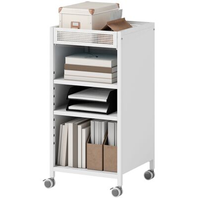 HOMCOM Étagère mobile avec étagères réglables, chariot 3 niveaux avec panier supérieur, blanc - Publicité HOMCOM Étagère mobile avec étagères réglables, chariot 3 niveaux avec panier supérieur, blanc - Publicité