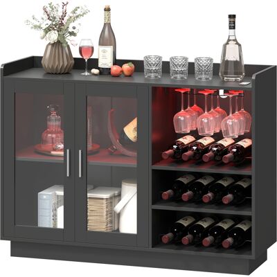 HOMCOM Meuble de bar avec éclairage LED RGB et range-bouteilles pour 12 bouteilles, armoire buffet pour vins pour salle à manger, salon, noir - Publicité HOMCOM Meuble de bar avec éclairage LED RGB et range-bouteilles pour 12 bouteilles, armoire buffet pour vins pour salle à manger, salon, noir - Publicité