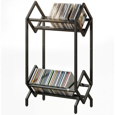 HOMCOM Porte-CD 50, porte-vinyles 2 niveaux en métal pour DVD, livres, albums, Noir - Publicité HOMCOM Porte-CD 50, porte-vinyles 2 niveaux en métal pour DVD, livres, albums, Noir - Publicité