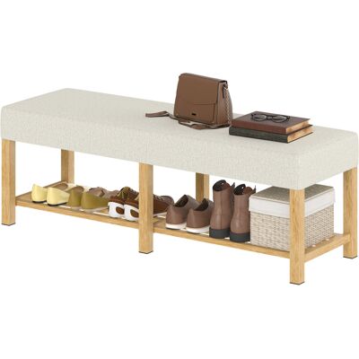 HOMCOM Banc à chaussures 140 cm en bois massif, banc d'entrée moderne avec assise rembourrée pour deux personnes, bois naturel et blanc crème - Publicité HOMCOM Banc à chaussures 140 cm en bois massif, banc d'entrée moderne avec assise rembourrée pour deux personnes, bois naturel et blanc crème - Publicité