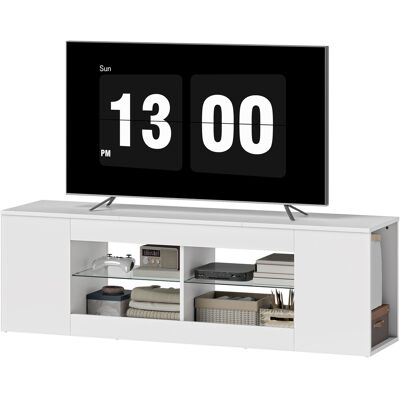 HOMCOM Support TV 140 cm, commode TV, 6 compartiments, 2 étagères en verre, panneau de particules, blanc - Publicité HOMCOM Support TV 140 cm, commode TV, 6 compartiments, 2 étagères en verre, panneau de particules, blanc - Publicité