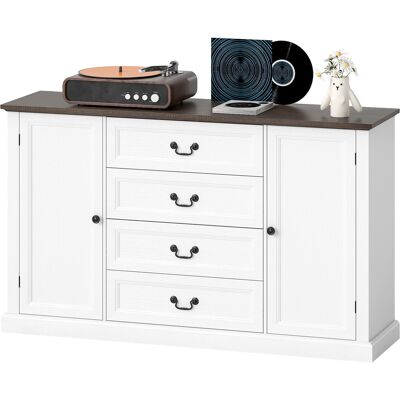 HOMCOM Buffet de Cuisine Style Vintage avec 4 Tiroirs et 2 Placards avec Étagères Réglables, 147x40x87, Bois Blanc - Publicité HOMCOM Buffet de Cuisine Style Vintage avec 4 Tiroirs et 2 Placards avec Étagères Réglables, 147x40x87, Bois Blanc - Publicité