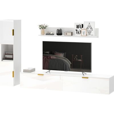 HOMCOM Meuble TV suspendu avec portes abattantes Centre multimédia Étagère murale Armoire 180 cm Blanc laqué - Publicité HOMCOM Meuble TV suspendu avec portes abattantes Centre multimédia Étagère murale Armoire 180 cm Blanc laqué - Publicité