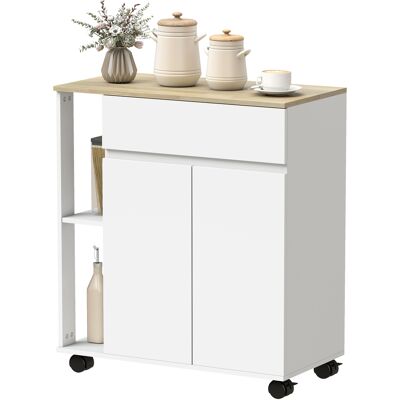 HOMCOM Desserte de cuisine avec tiroir, placard et 2 étagères latérales, en bois, 78x39.5x88.5 cm, Blanc et Chêne - Publicité HOMCOM Desserte de cuisine avec tiroir, placard et 2 étagères latérales, en bois, 78x39.5x88.5 cm, Blanc et Chêne - Publicité